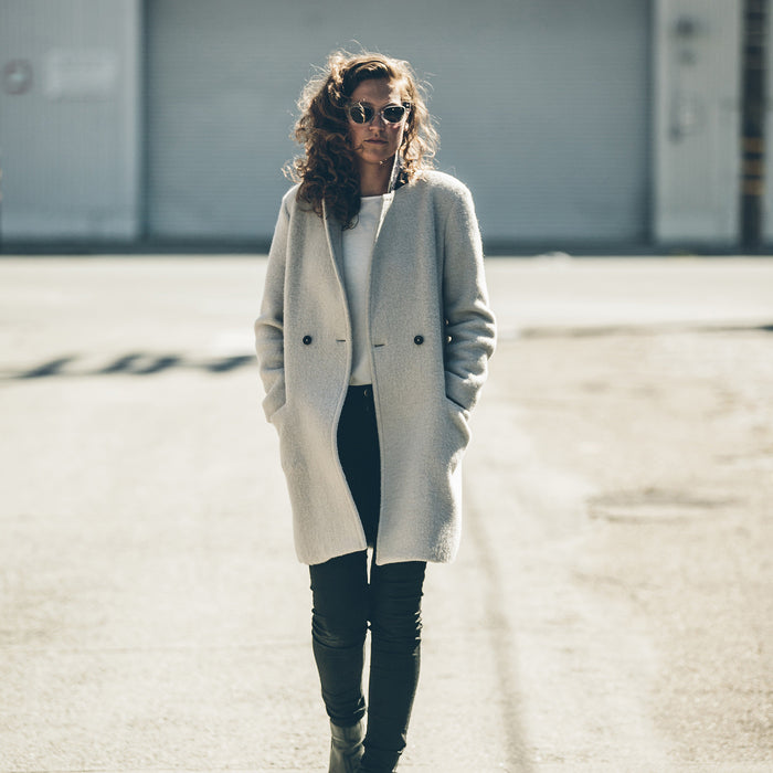 Emily, our photographer, in the Porter Coat