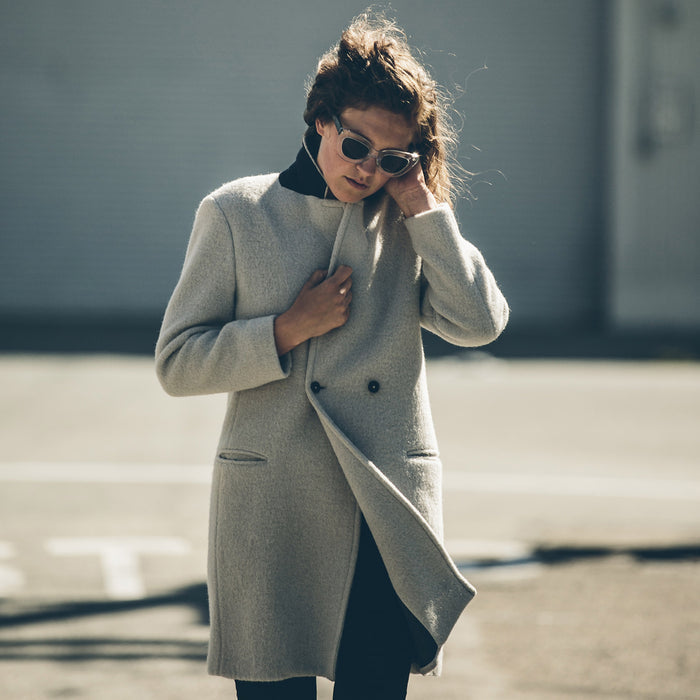 Emily, our photographer, in the Porter Coat