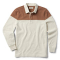 flatlay of The Rugby Shirt in Mahogany and Natural Color Block
