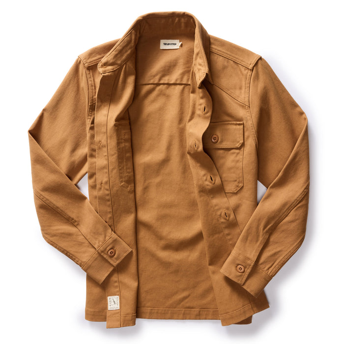 flatlay of The Shop Shirt in Cedar Boss Duck, shown open
