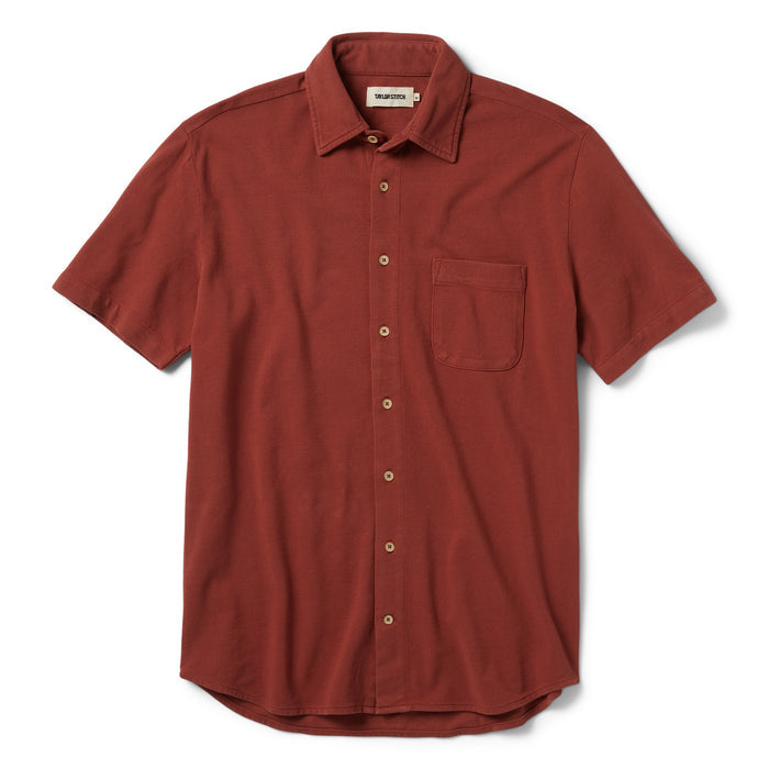 flatlay of The Short Sleeve California in Red Clay Pique