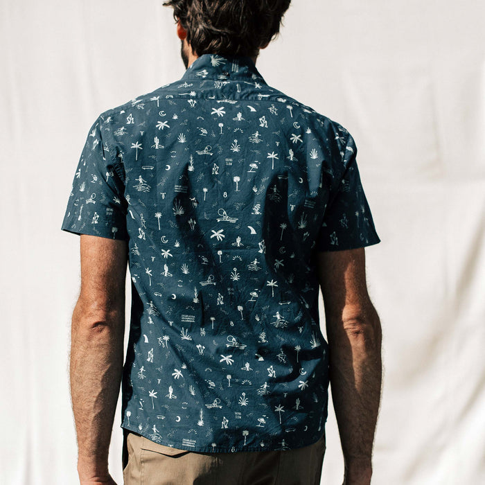 our fit model wearing The Short Sleeve Jack in Navy Aloha