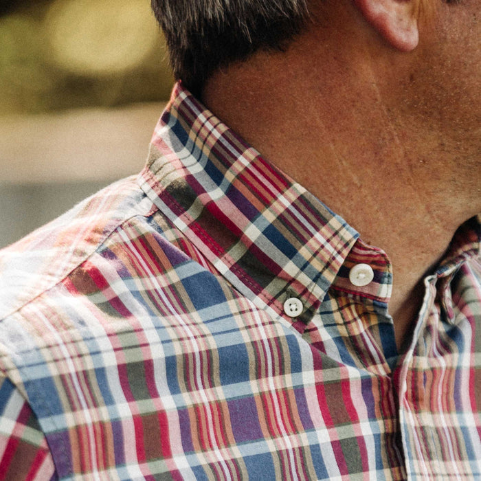 Fit model shot of button-down collar up close