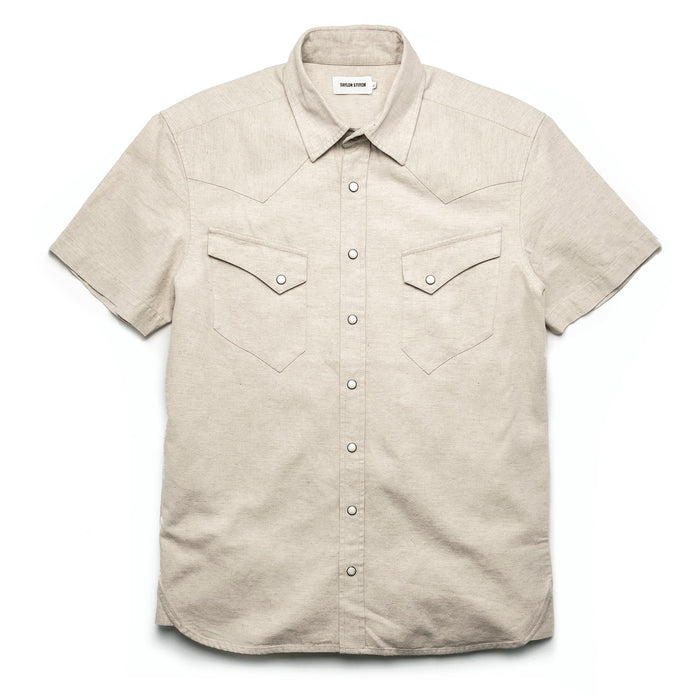 The Short Sleeve Western in Natural Herringbone