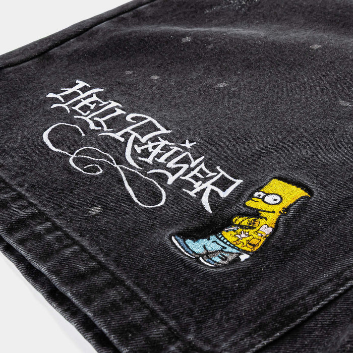 The Simpsons By Shoe Palace Hell Raiser Denim Washed Mens Shorts (Black/Yellow)