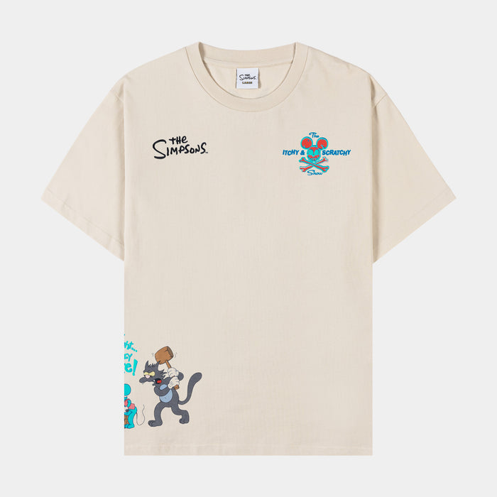 The Simpsons By Shoe Palace Itchy And Scratchy Mens Short Sleeve Shirt (Beige/Blue)
