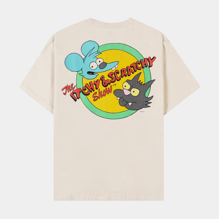 The Simpsons By Shoe Palace Itchy And Scratchy Mens Short Sleeve Shirt (Beige/Blue)