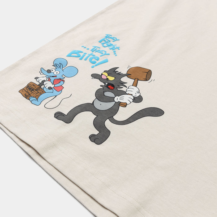 The Simpsons By Shoe Palace Itchy And Scratchy Mens Short Sleeve Shirt (Beige/Blue)