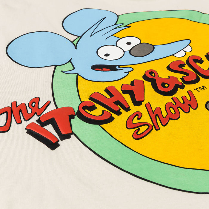 The Simpsons By Shoe Palace Itchy And Scratchy Mens Short Sleeve Shirt (Beige/Blue)