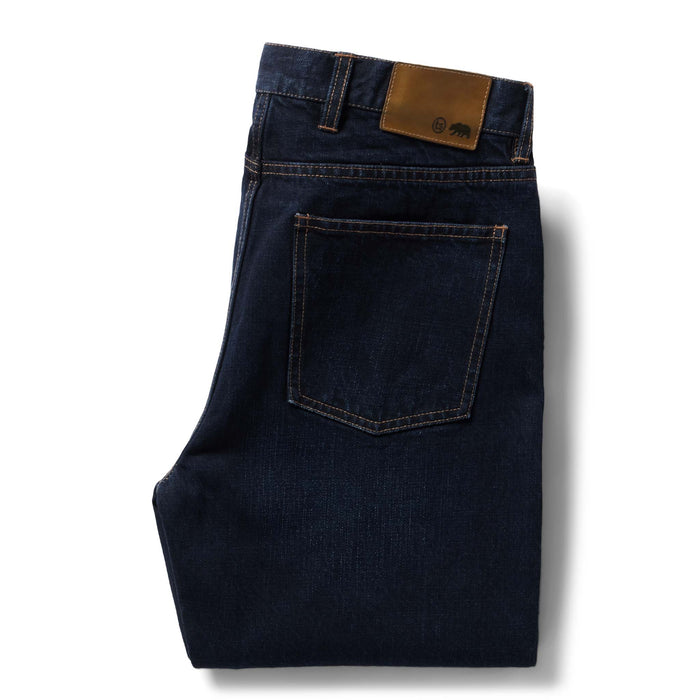 flatlay of the back of The Slim Jean in Wallace Wash Organic Selvage