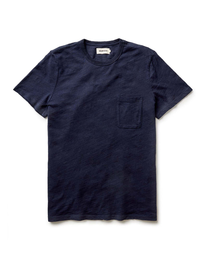 flatlay of The Organic Cotton Tee in Rinsed Indigo