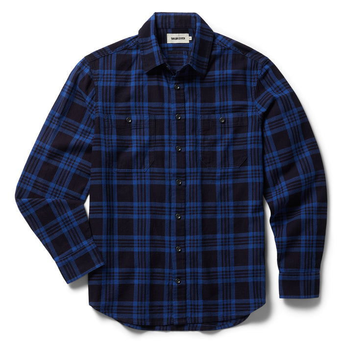 flatlay of The Utility Shirt Rinsed Indigo Plaid
