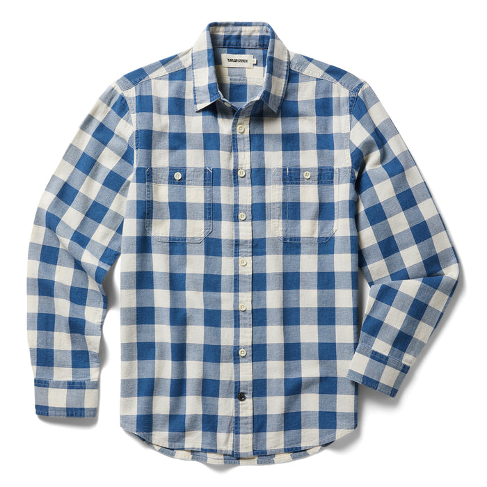 flatlay of The Utility Shirt in Sun Bleached Indigo Check