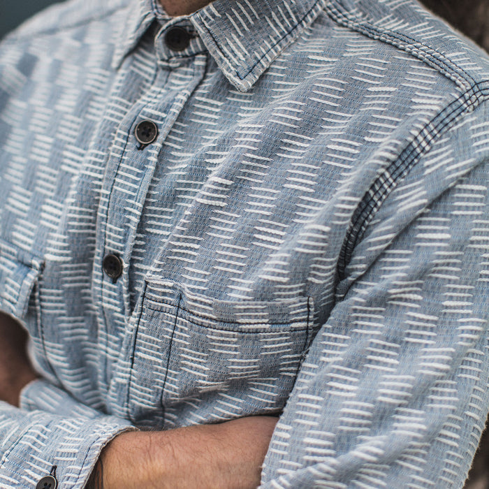The Utility Shirt in Washed Indigo Jacquard