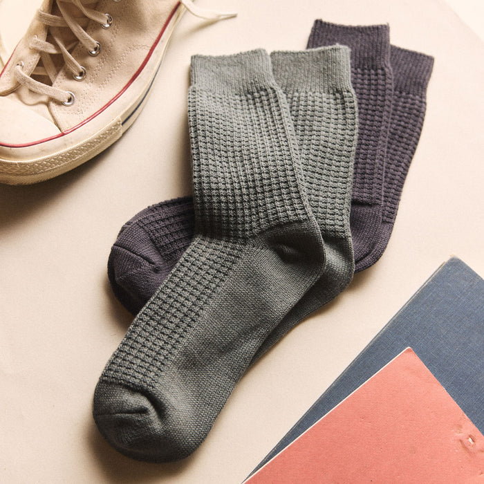The Waffle Sock in Deep Sea and Asphalt