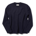 flatlay of The Weekend Crewneck in Navy Boiled Wool from the front