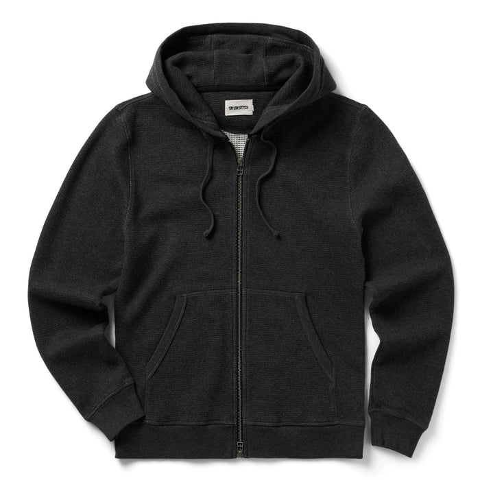flatlay of The Weekend Hoodie in Coal Double Knit