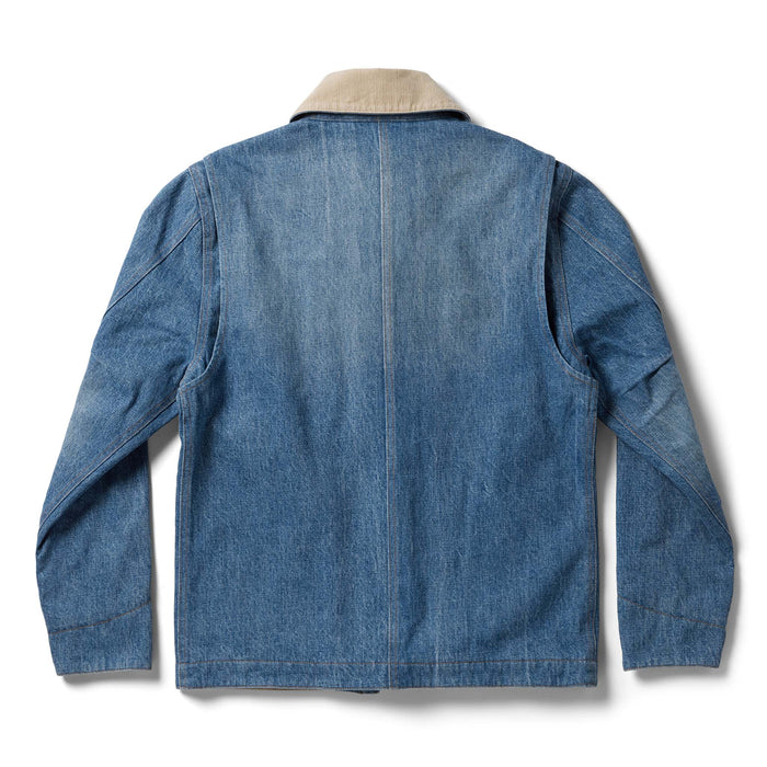 flatlay of The Workhorse Jacket in Fletcher Wash Organic Selvage, from the back