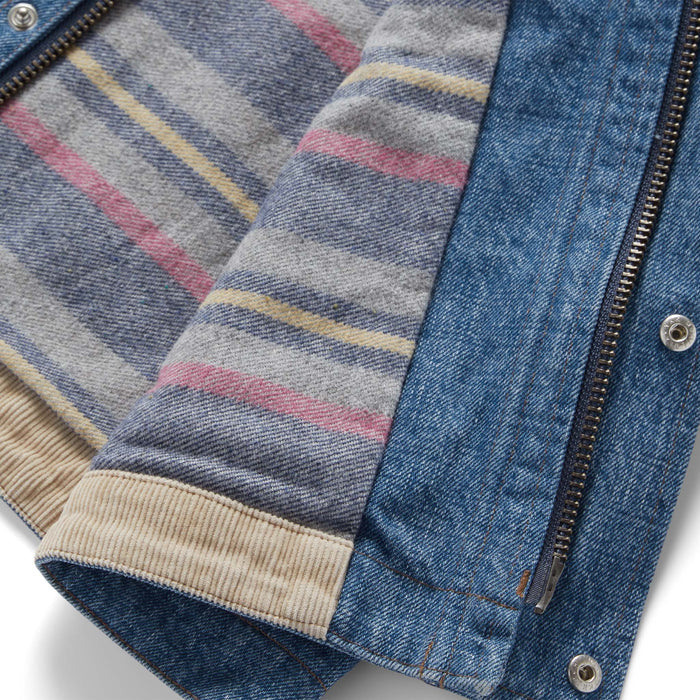 material shot of the striped lining in The Workhorse Jacket in Fletcher Wash Organic Selvage
