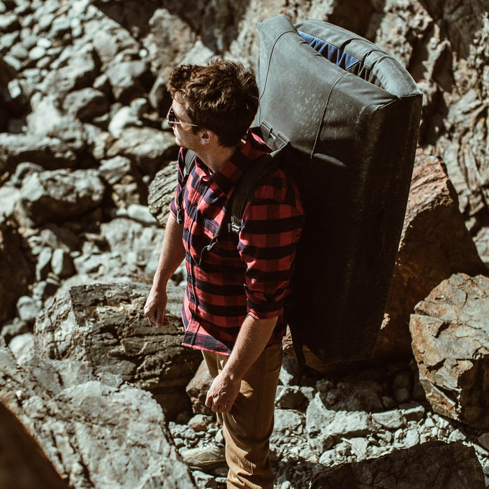 Our fit model rock climbing