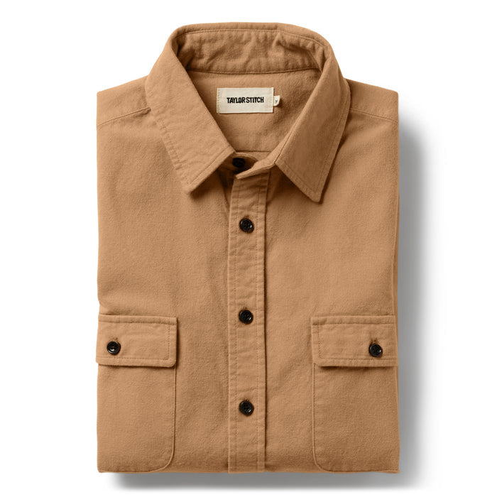 Folded flat lay of The Yosemite Shirt in Tan
