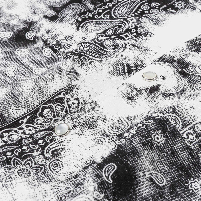 Tie Dye Paisley Button Up Mens Short Sleeve Shirt (Black/White)