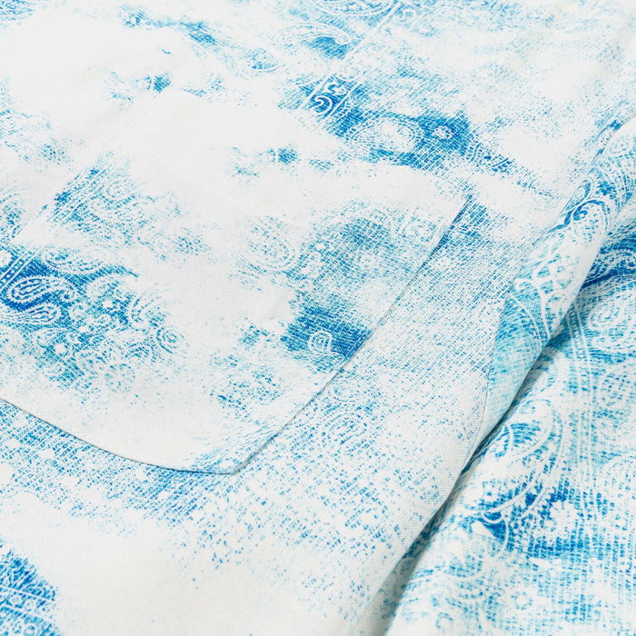 Tie Dye Paisley Button Up Mens Short Sleeve Shirt (Blue/White)
