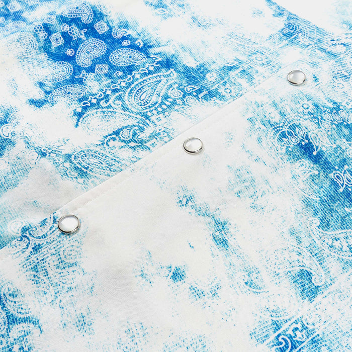 Tie Dye Paisley Button Up Mens Short Sleeve Shirt (Blue/White)