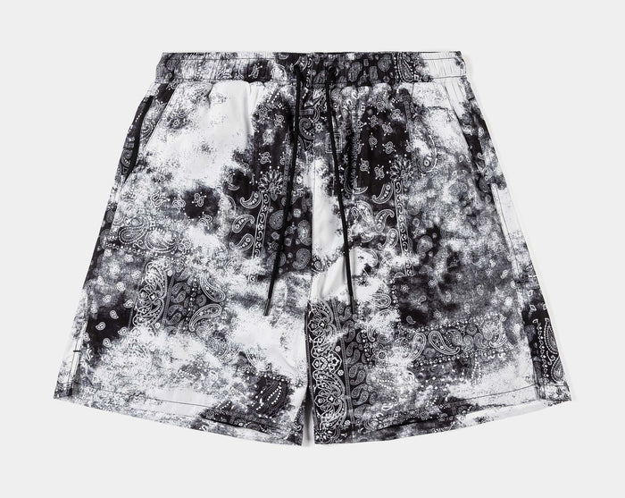 Tie Dye Paisley Hybrid Mens Shorts (Black/White)