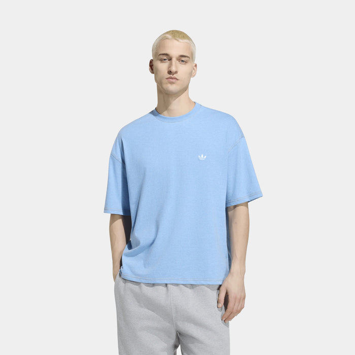 Trefoil Essentials Melange Loose Cropped Mens Short Sleeve Shirt (Light Blue Mel)