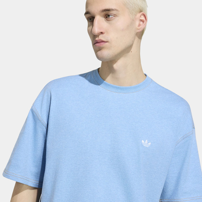 Trefoil Essentials Melange Loose Cropped Mens Short Sleeve Shirt (Light Blue Mel)