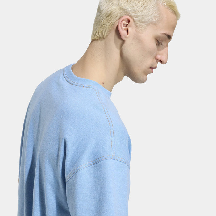 Trefoil Essentials Melange Loose Cropped Mens Short Sleeve Shirt (Light Blue Mel)