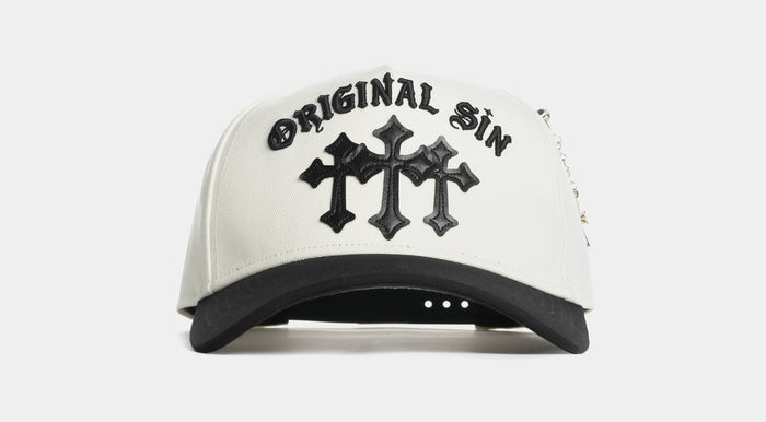 Triple Cross Snapback Mens Hat (Cream/Black)