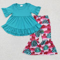 Turquoise Ruffle Top & Heart Turquoise Bell Bottoms Set for Girls