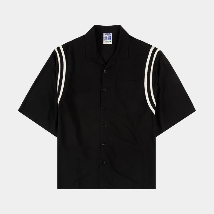 Varsity Button Up Mens Short Sleeve Shirt (Black/White)