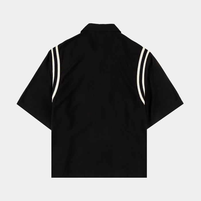 Varsity Button Up Mens Short Sleeve Shirt (Black/White)
