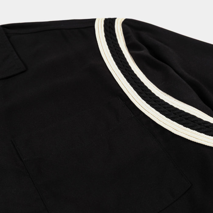 Varsity Button Up Mens Short Sleeve Shirt (Black/White)