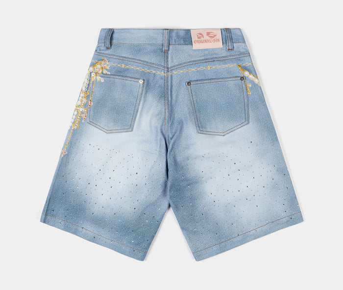 Waistchain Denim Womens Shorts (Blue/Gold)