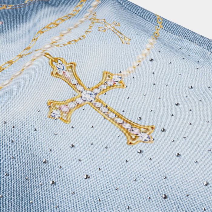Waistchain Denim Womens Shorts (Blue/Gold)